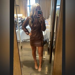 Brown Feaux Leather Blazer Dress